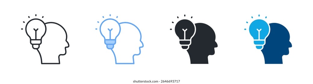 Cleverness Icon Set Multiple Style. Designed In Outline, Blue, Glyph, Dual Tone
