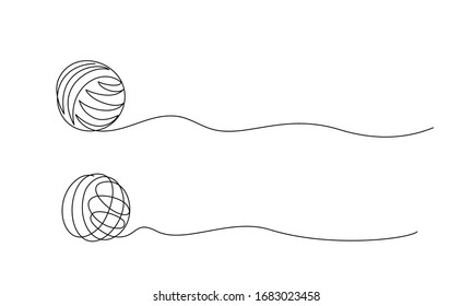 Clew ball of thread. Continuous one line drawing vector illustration