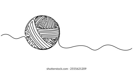 Clew ball of thread. Continuous one line drawing, Ball of Yarn Line Art, Hand knitted sweater in continuous line art drawing style. Ball of thread and pullover knitted garment. Knitting and crocheting