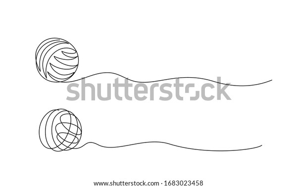 Clew ball of thread. Continuous one line drawing vector illustration