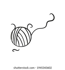 Clew ball of thread in doodle style. Skein of yarn for knitting Hand drawn line drawing vector illustration