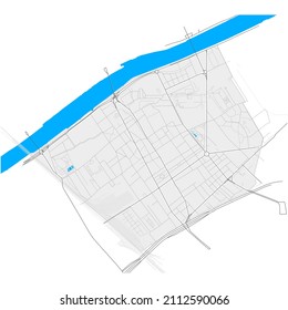 Clichy, Hauts-de-Seine, France high resolution vector map with city boundaries and editable paths. White outlines for main roads. Many detailed paths. Blue shapes and lines for water.