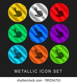 Click 9 color metallic chromium icon or logo set including gold and silver