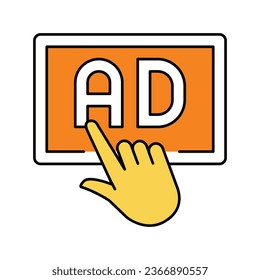 haga clic en el vector de icono de color de publicidad. haga clic en el signo de publicidad. ilustración de símbolo aislado