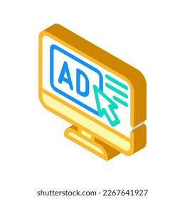 haga clic en el vector de icono isométrico de publicidad. haga clic en el signo de publicidad. ilustración de símbolo aislado