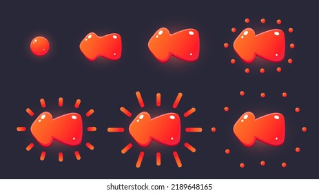 Click animation. Cartoon cursor click frame sequence, pointer interaction sprite user interface game asset. Vector GUI element animation stages. Illustration of click graphic animation