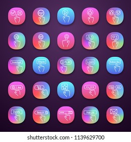 Click app icons set. App buttons. Social media interface. Webpage navigation. UI/UX user interface. Web or mobile applications. Vector isolated illustrations