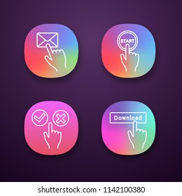 Click app icons set. Message, start, accept and decline, download. UI/UX user interface. Web or mobile applications. Vector isolated illustrations