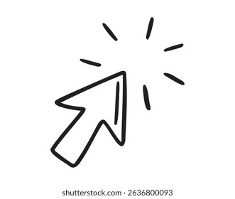 click arrow hand drawn doodle icon. Outline cursor click arrow line drawing clipart symbol. Vector illustration