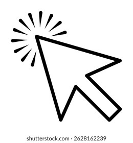 Hacer clic de la línea de iconos de flecha. Icono de flecha del cursor con un efecto de clic. Representa un Hacer clic del mouse del equipo, que indica la acción, la interacción o la selección.