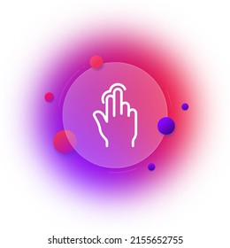 Haga clic con el icono de línea de flechas. Mano, puntero, ratón, cursor, índice y dedo medio, presione. Concepto de desplazamiento. Estilo de glasmorfismo. Icono de línea de vector para negocios y publicidad