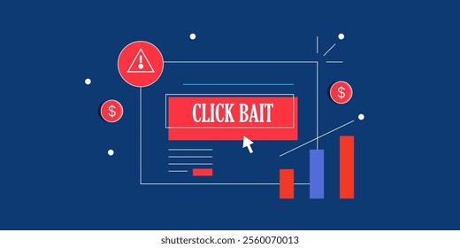 Click bait marketing strategy driving more traffic to the website, Click bait traffic growth, Click bait content generating more traffic - vector illustration background with icons