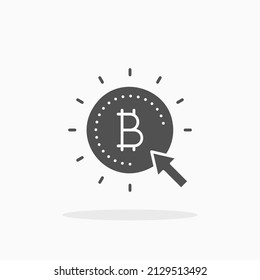 Click bitcoin with coin and arrow glyph icon. Can be used for digital product, presentation, print design and more.