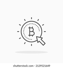 Click bitcoin with coin and arrow line icon. Editable stroke and pixel perfect. Can be used for digital product, presentation, print design and more.