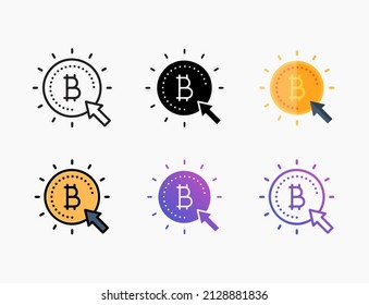 Click bitcoin with icon set with line, outline, flat, filled, glyph, color, gradient. Editable stroke and pixel perfect. Can be used for digital product, presentation, print design and more.