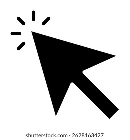 Click the black arrow icon. Cursor arrow icon with click effect. Represents a computer mouse click, indicating an action, interaction, or choice.
