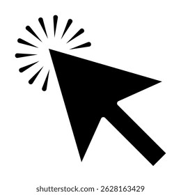 Click the black arrow icon. Cursor arrow icon with click effect. Represents a computer mouse click, indicating an action, interaction, or choice.
