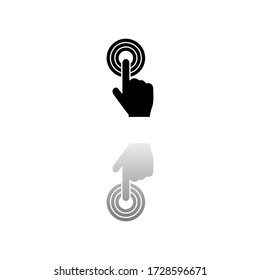 Click. Black symbol on white background. Simple illustration. Flat Vector Icon. Mirror Reflection Shadow. Can be used in logo, web, mobile and UI UX project