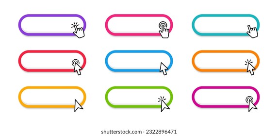 Click Blank Button with pointer clicking. Web button set. Clicking the icon. Action button click here with click cursor. Vector illustration.