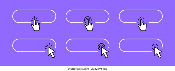 Click Blank Button with pointer clicking. Web button set. Clicking the icon. Action button click here with click cursor. Vector illustration.