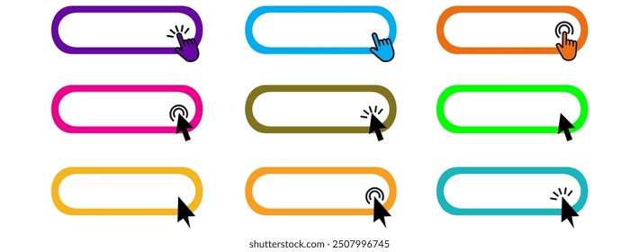 Click Blank Button with pointer clicking. Web button set. Clicking the icon. Action button click here with click cursor. Vector illustration.