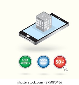 click for booking hotel icon on smartphone application