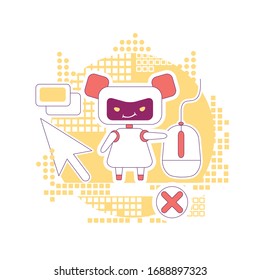 Click bot thin line concept vector illustration. Internet marketing fraud. Bad robot 2D cartoon character for web design. Webpages ads and links automated clicking software creative idea