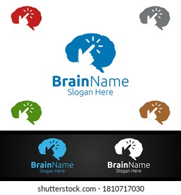 Click Brain Technology Logo with Think Idea Concept Vector Design
