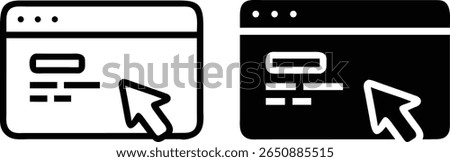 Click Browser Icon Set – Black and White Vector Web Page with Cursor Pointer and Interface Elements