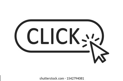 Click button with arrow pointer clicking. Click here web button. Isolated website arrow clicking cursor – stock vector