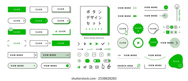 Diseño de Botón Hacer clic en color verde. Abrir Ruta Editable. Una Colección de Elementos de diseño para Sitios web y Aplicaciones. (Traducción del texto: "Design Idea")