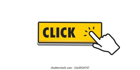 Haga clic en el botón con un icono de clic con la mano. Vector simple.