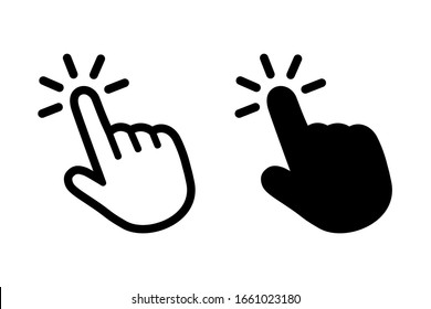 Click Button With Hand Pointer Clicking. Click Here Web Button. Isolated Website Hand Finger Clicking Cursor – Vector