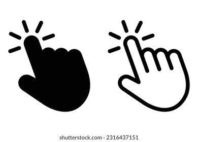 Click the button with the hand pointer clicking. Pointer icon vector. Hand cursor icon vector. Click here web button. Isolated website hand finger clicking cursor set - stock vector illustration