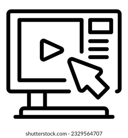 Click button icon outline vector. Video tutorial. Computer online