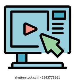 Click button icon outline vector. Video tutorial. Computer online color flat