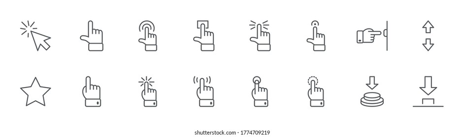 Click Buttons Icons. Icons Cursor, Mouse, Hand, Finger, Arrow. Editable Stroke