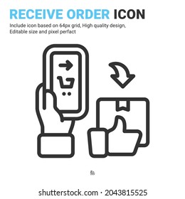 Click buy and collect order icon isolated on white background. Vector design delivery services steps, receive order in pick up point sign symbol icon concept for apps, online store. Editable stroke