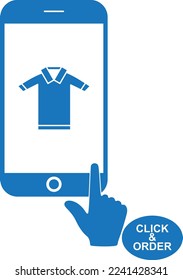 Click buy and collect order icon, collect order icon blue vector