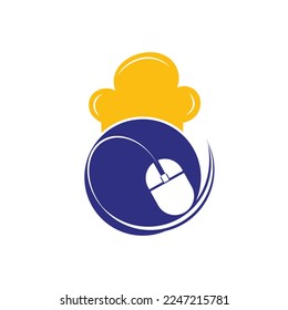 Click chef vector logo design template. Cursor with chef hat icon logo.