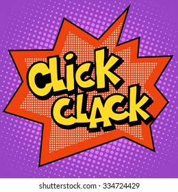 click clack inscription style comic books pop art retro