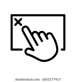 Hacer clic para cerrar el icono, mano presionando cerrar el Botón.Vector