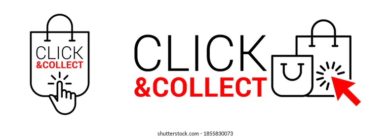 Click and collect banner. Ecommerce and delivery concept. Full vector illustration
