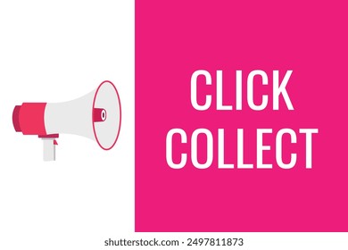 Hacer clic Recoger Botón, Anuncio, etiqueta, Plantilla para el Sitio web. Hacer clic Recopilar texto con el icono de megáfono colorido
