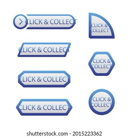 Click and collect button. Easy online shoping concept. Delivery Order in market. Add to cart sticker, checkout. Internet store. Shop website sale. Vector illustration. 