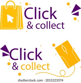 Haga clic en el botón y reúna. Un concepto de compras en línea fácil. Orden de entrega en el mercado. Añadir a la etiqueta adhesiva de carro, desproteger. Tienda de Internet. Comprar venta de sitio web. Ilustración vectorial. 