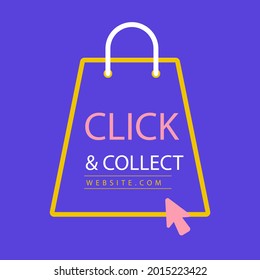 Click and collect button. Easy online shoping concept. Delivery Order in market. Add to cart sticker, checkout. Internet store. Shop website sale. Vector illustration. 
