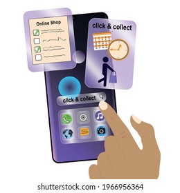 click and collect, concept for online shopping with personal pick-up in the shop during Corona time. vector