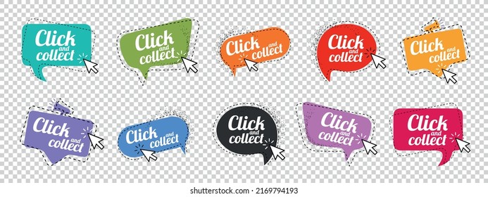 Click And Collect Concept Speech Bubbles - Different Colorful Vector Illustrations Isolated On Transparent Background