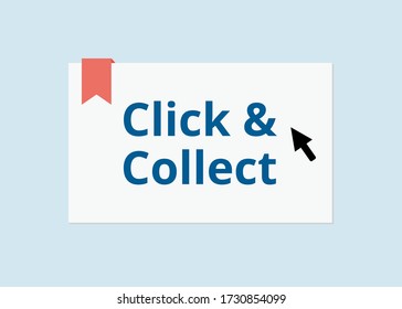 Click and collect concept vector. Online Shopping concept. Buy online pick up at store. E-commerce and omni channel concept. Flat illustration on light blue background.